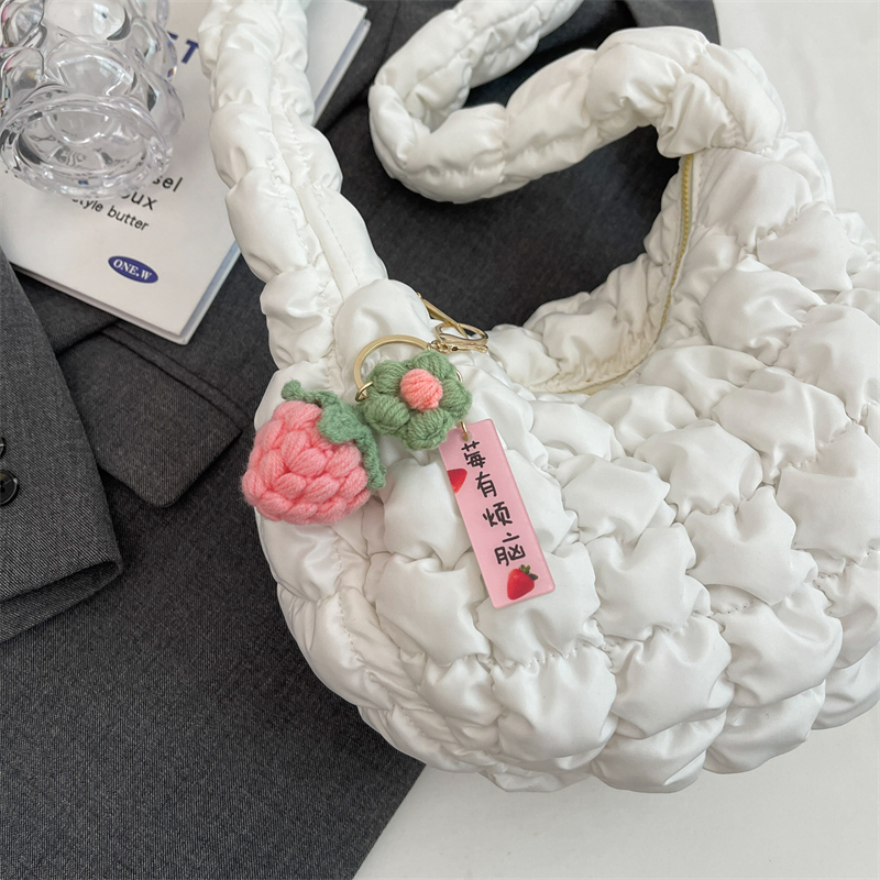 Plaid Quilted Fabric Shoulder Bags For Women 2023 Latest Ruched Cotton Bag Candy Colors Big Capacity Hobo Tote Bag With Pendant