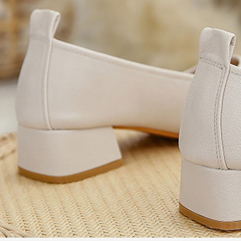 Woman Spring Fashion Square Toe Concise 4Cm High Heel Female Shallow Black Fitting Mary Janes Elegant Cute Loafers Shoes