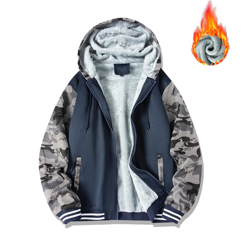 Mens Autumn Winter Zipper Jacket Thick Warm Baseball Uniform Sports Casual Thicken Hoodies Fashion Male Patchwork Loose Jackets 241216