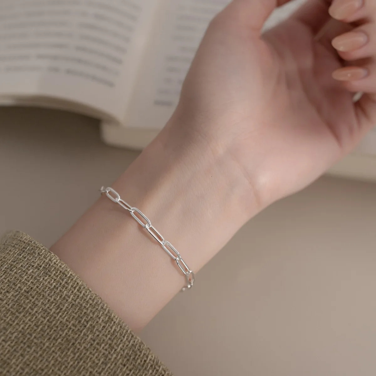 La Monada 16.52cm Simple Chain Bracelets For Women Silver 925 Sterling Elegant Oval Hollow 925 Silver Womens Bracelet 241220