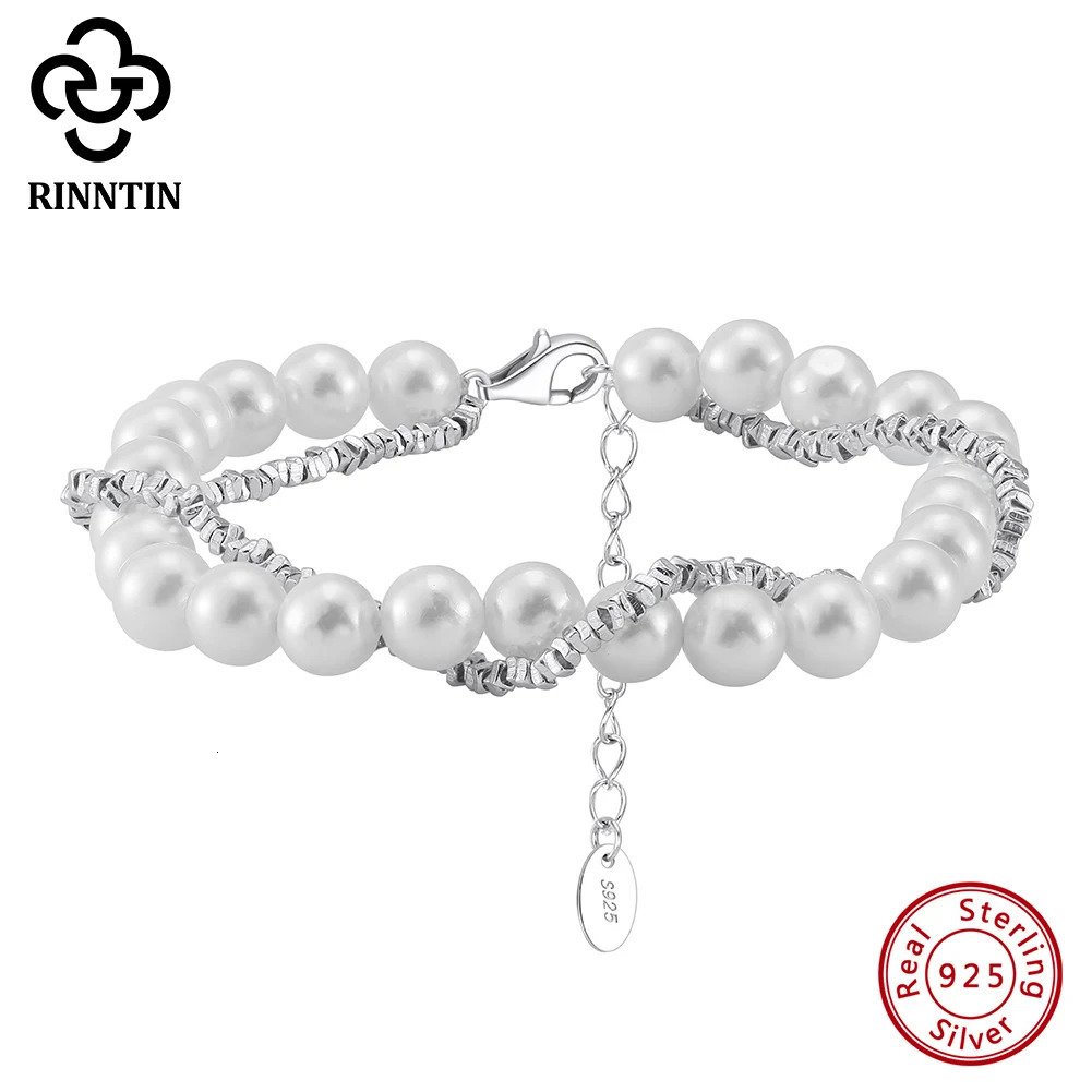 Rinntin Vintage Pearls Bracelet 925 Sterling Silver Layered Chain for Women Romantic Style Gifts Fashion Bracelet Jewelry PSB03 241214