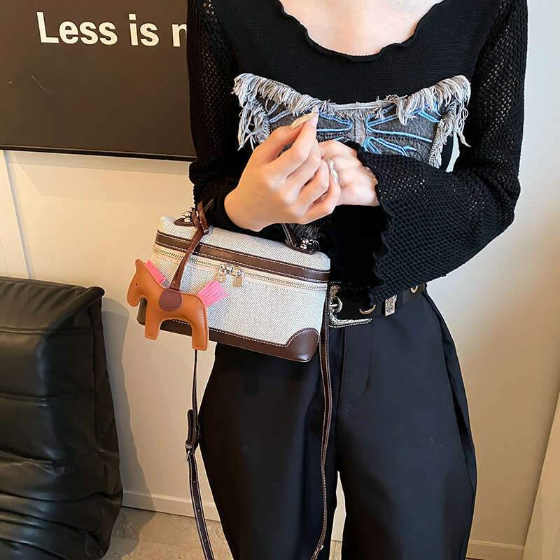 Canvas Box Women's 2024 New and Fashionable Handbag Casual Versatile Crossbody Shoulder Bag