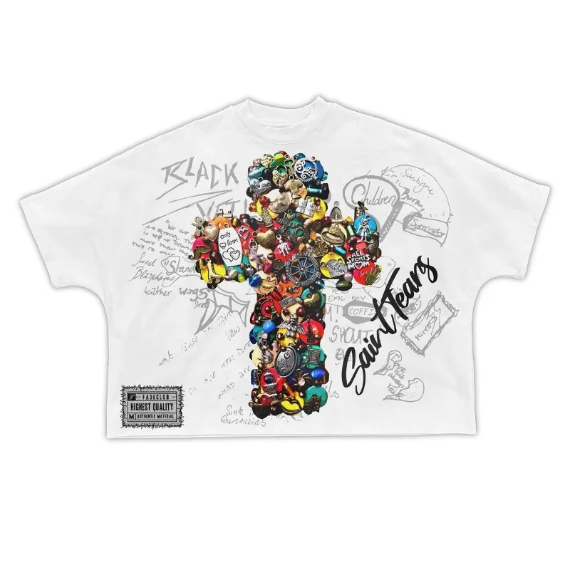 Harajuku Trendy Street High Quality Printed Oversize Couple Tops Hip Hop Wide Edition Casual Gothic Cartoon Tshirts for Men 241217