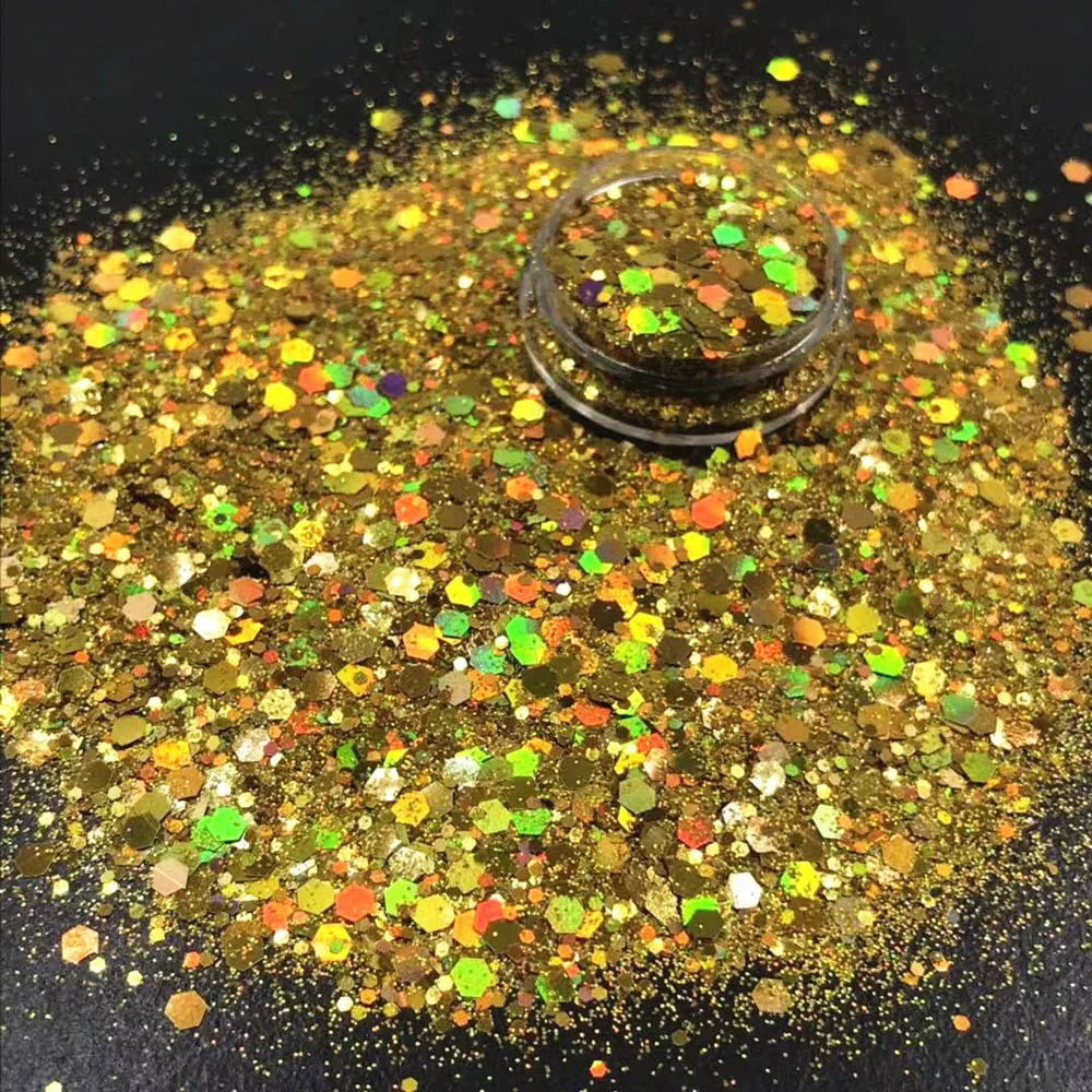 10gBag Iridescent Nail Art Glitter Sequins Holographic Laser GoldSilver Colorful Powder Sparkly Hexagon PET Safe y Flakes 241213