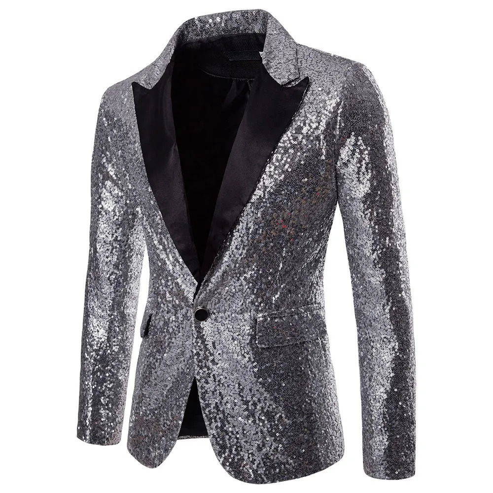Shiny Gold Sequin Glitter Embellished Blazer Jacket Men Nightclub Prom Suit Blazer Men Costume Homme Stage Clothes For singers 241220