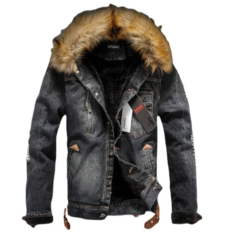 High Quality Warm Fashion Jackets Solid Color Cotton Stand-up Collar Men Denim Jacket Mens Winter Plus Jacket Casual Parka 241216