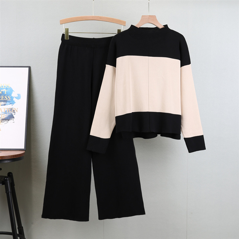 New Western Style Knitted Sweater Women's Loose Slimming Casual Pants Two Piece Fashion Autumn And Winter Set