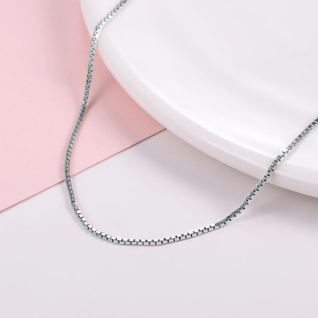 U7 925 Sterling Silver Box Chain Necklace for Women Bar Rolo Singapore 1mm 18 22 Inches Thin Dainty Choker Jewelry Accessories 241220
