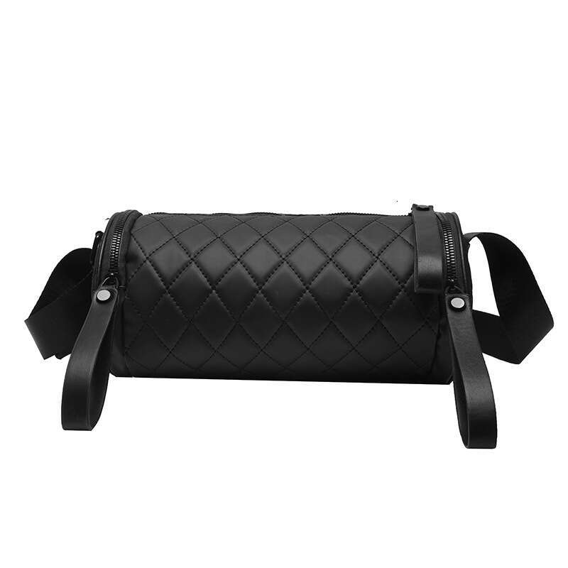 New small cylindrical with large capacity, niche French style, gentle and stylish, versatile diamond grid crossbody bag