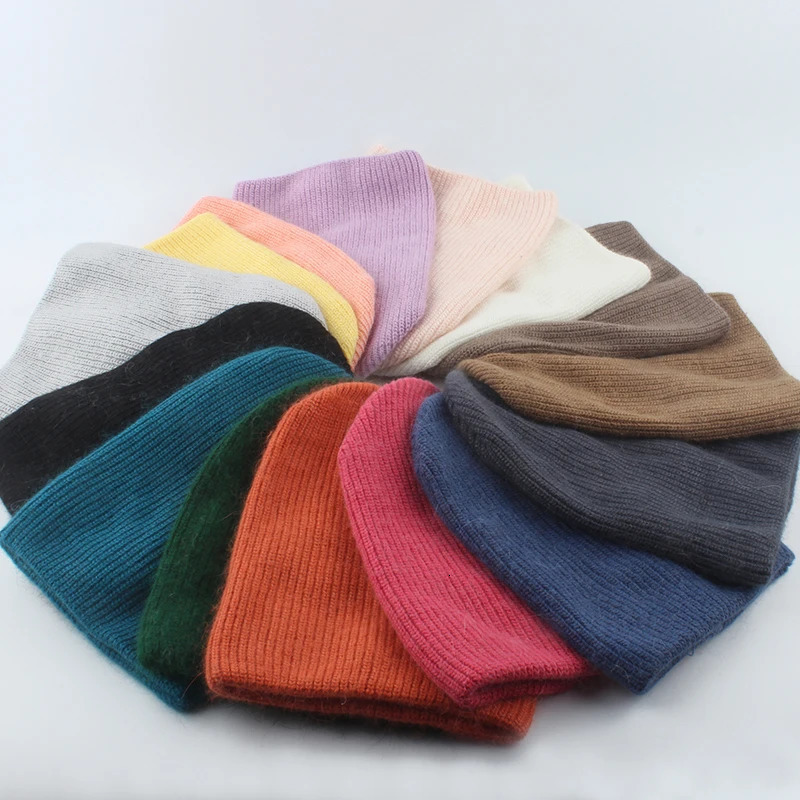 Women Autumn Winter Rabbit Fur Beanie Hats For Ladies skullies beanies Thick Knitted Warm Casual Caps 241214