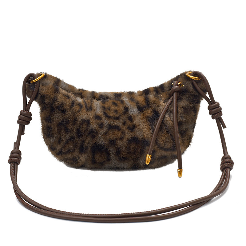 Bag Super Popular Small In Autumn Winter, High-End And Leopard Print Cow Horn Texture, Plush Crossbody Bag For Women
