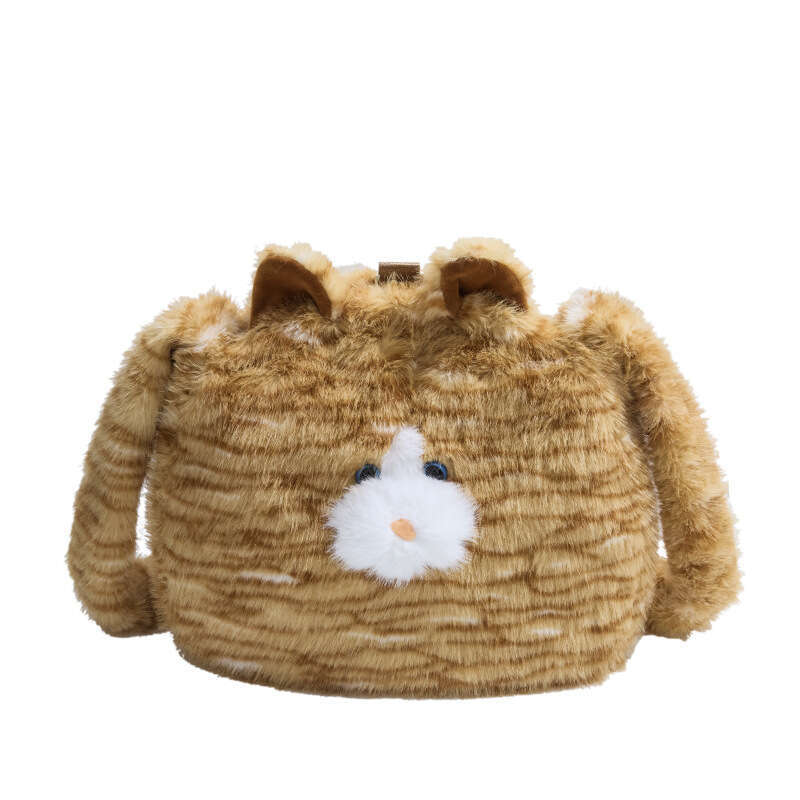 Plush cat tote bag, large capacity handbag, 2024 new cute and fun personalized shoulder crossbody bag