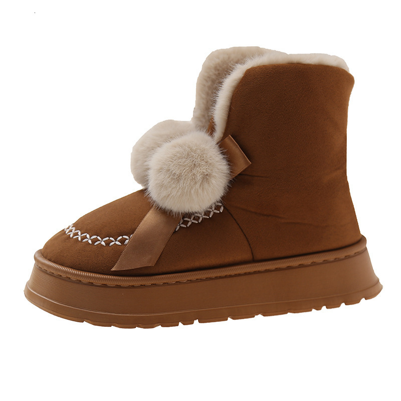 2024 Winter New Cotton Dragging Women's Shoes Butterfly Knot Double Ball High Bond Cotton Boots with Velvet Warm Slippers Snow Boots Wholesale