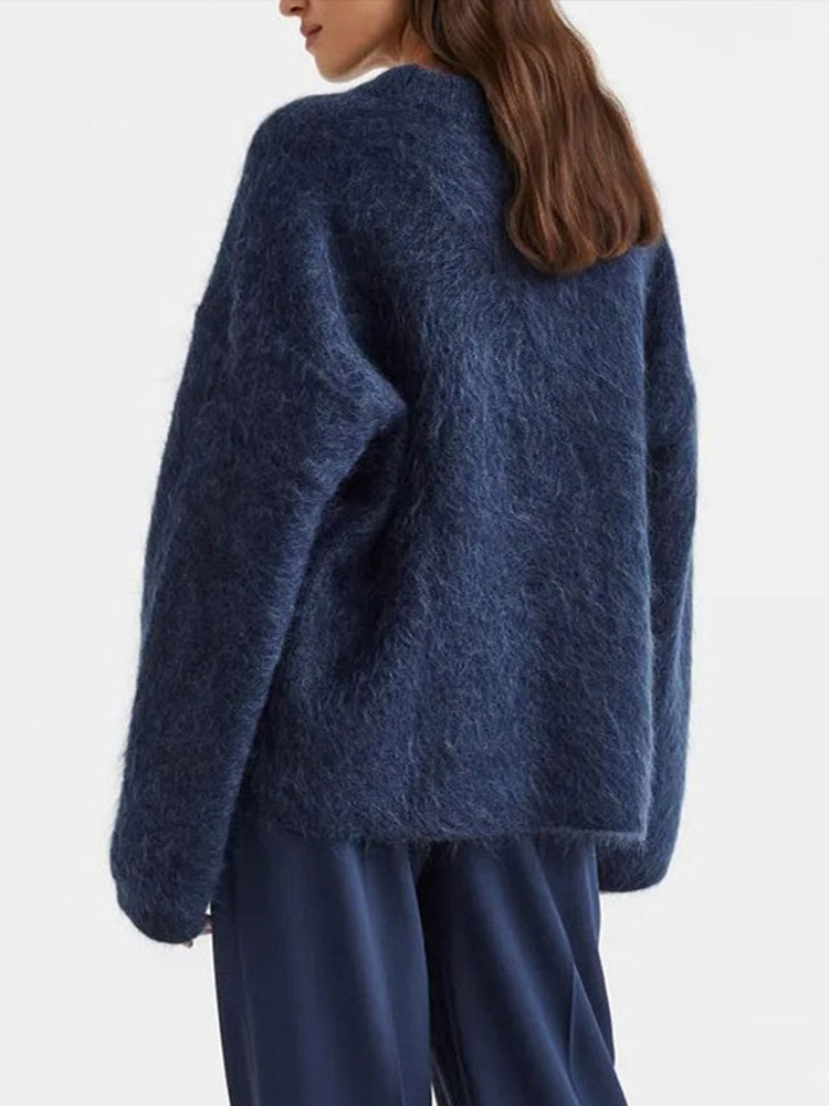 Casual Knitted Solid Sweater Women Fashion Thicken Green Loose O-Neck Long Sleeves Pullover Autumn Winter Warm Knitwear