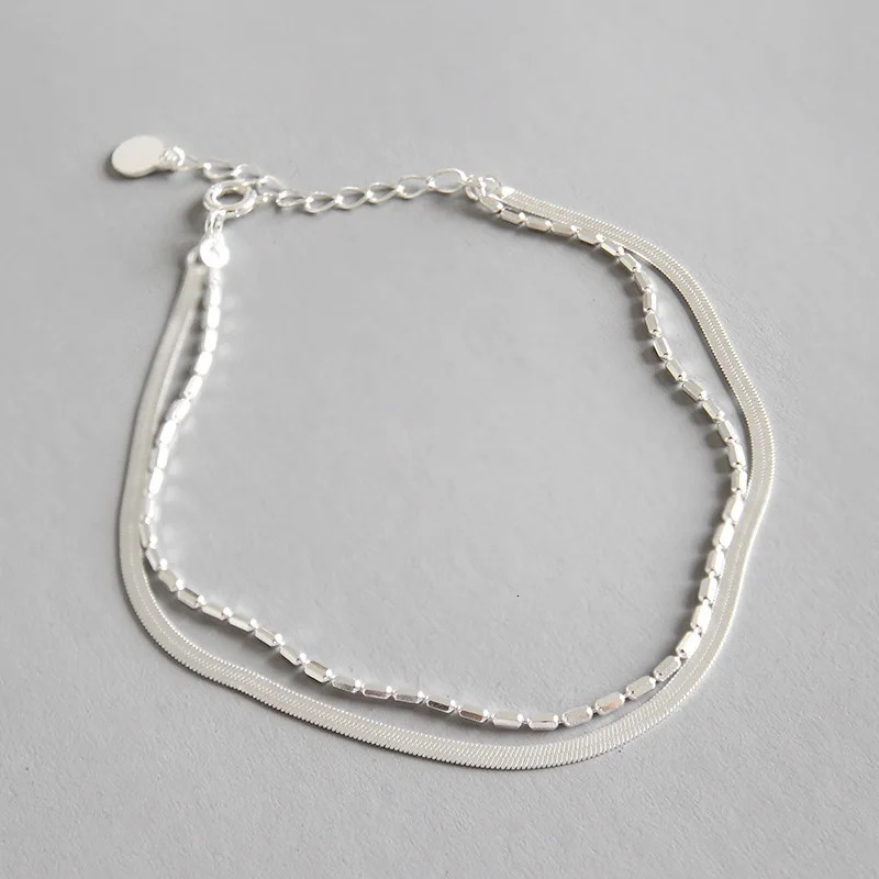 Real 925 Sterling Silver Bracelet For Woman Friend Gift Simple Double Layer Chains Bracelets Bangles Womens Fine Jewelry 241220