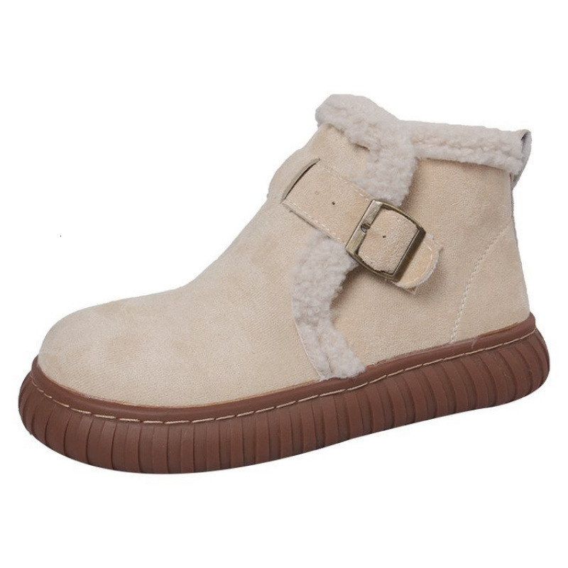 Brown snow boots for women's autumn and winter Bocken shoes with plush and thick fur, round toe thick sole, warm short cotton boots