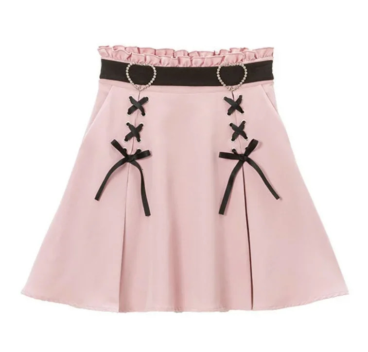 Y2k Aesthetic Harajuku Style Sweet Girl High Waist Mini Bandage Skirt Slim Women Solid Streetwear Gothic Jk Saia Feminina 241217