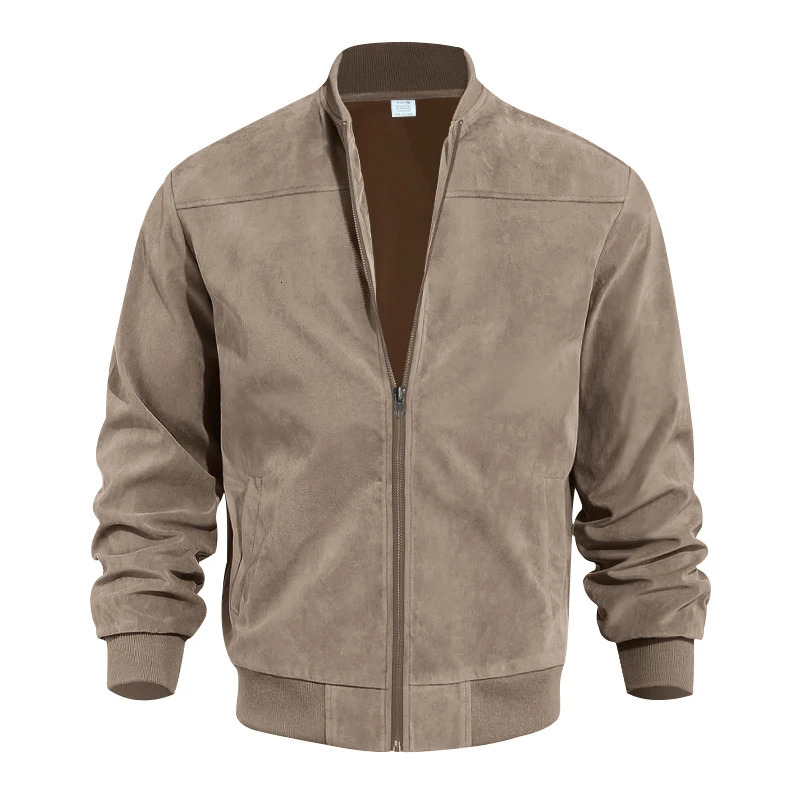 Autumn suede solid color mens retro long sleeved zipper cardigan jacket fashionable and versatile outerwear. 241217