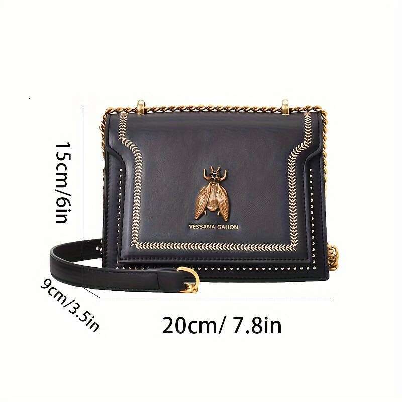 Vintage Brand Designer Women's Bag, Rivets Flap Square Purse with Shoulder, Versatile Shoulder Crossbody Chain Bee Bag , ,