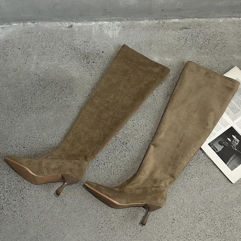 Womens high boots street style Pointed Toe knee high boots sexy pleated thin boots strip dance ball autumn winter shoes Botas Altas 241213
