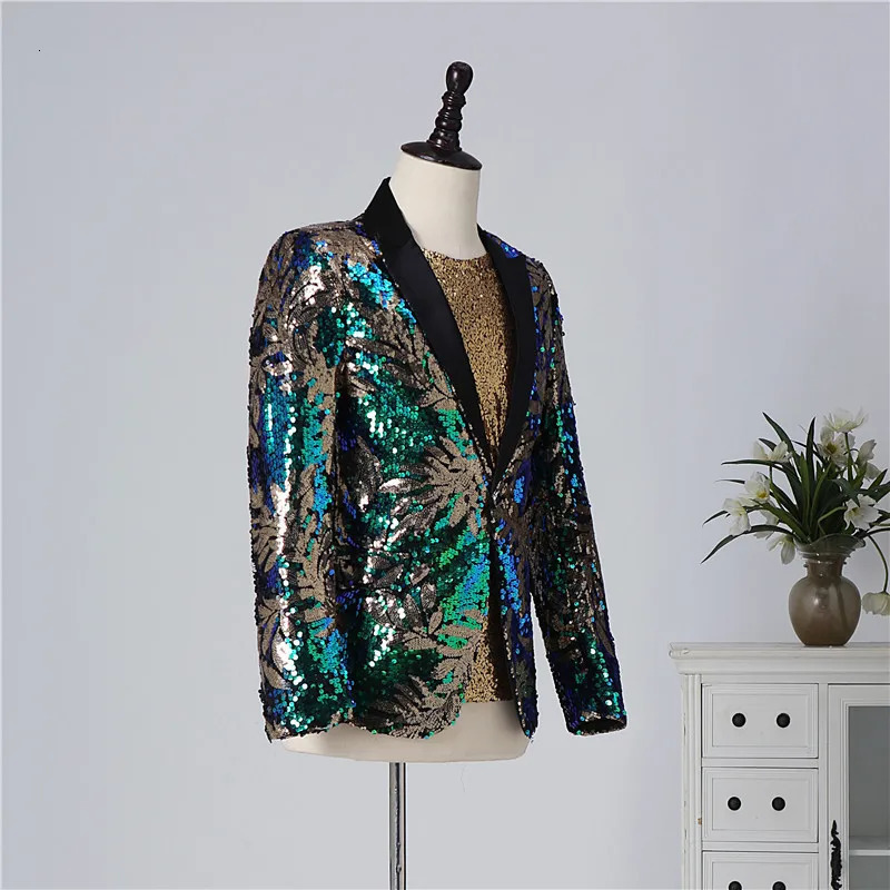 Male Bar Concert Performance Sequins Blazers Coat Singer Stage Show Costume Party Banquet Slim Tuxedo Suit Jacket Blazer 241218