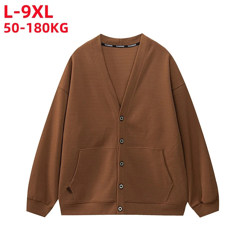 Big 6xl 7xl 8xl 140kg Men Cotton Cardigan Jacket Mens Casual Loose Oversized Coat Button Up Spring Autumn Plussized 241217