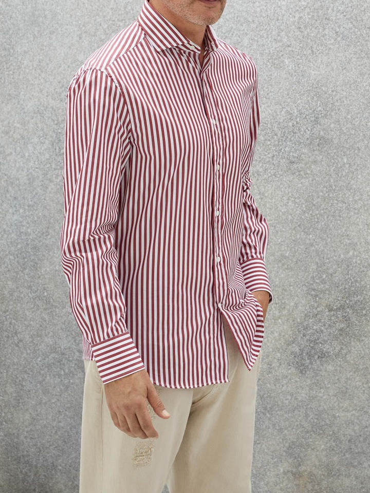 K001 Spring New Men's Long Sleeve Striped Slim Shirt Men's Stand Collar Pattern Casual Fashion Shirt