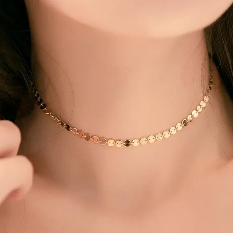 Real 925 Sterling Silver Disc Geometric Chokers Necklaces for Women Party Punk Fine Jewelry Minimalist Adjustable Accessories 241220
