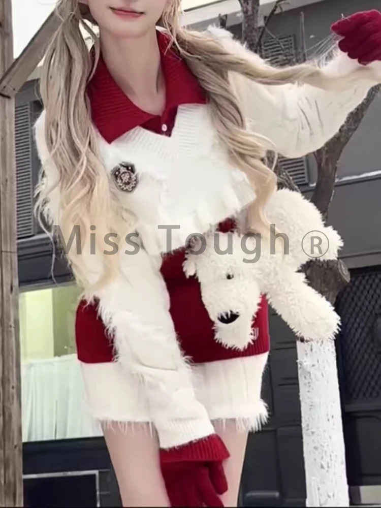 Winter Korean Knit Sweet 3 Piece Sets Women Long Sleeve Slim Pullovers Mini Skirt Women Fashion Christmas Party Y2k Suits 241220