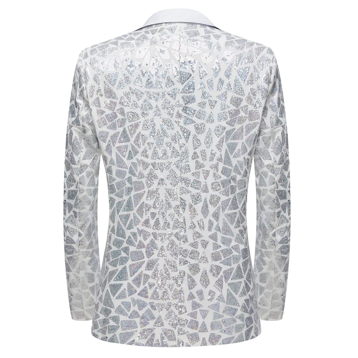Silver White Laser Sequins Blazer Coat Men Slim Fit One Button Dress Suit Jacket Male Party Stage Performance Singer Host Tuxedo 241218