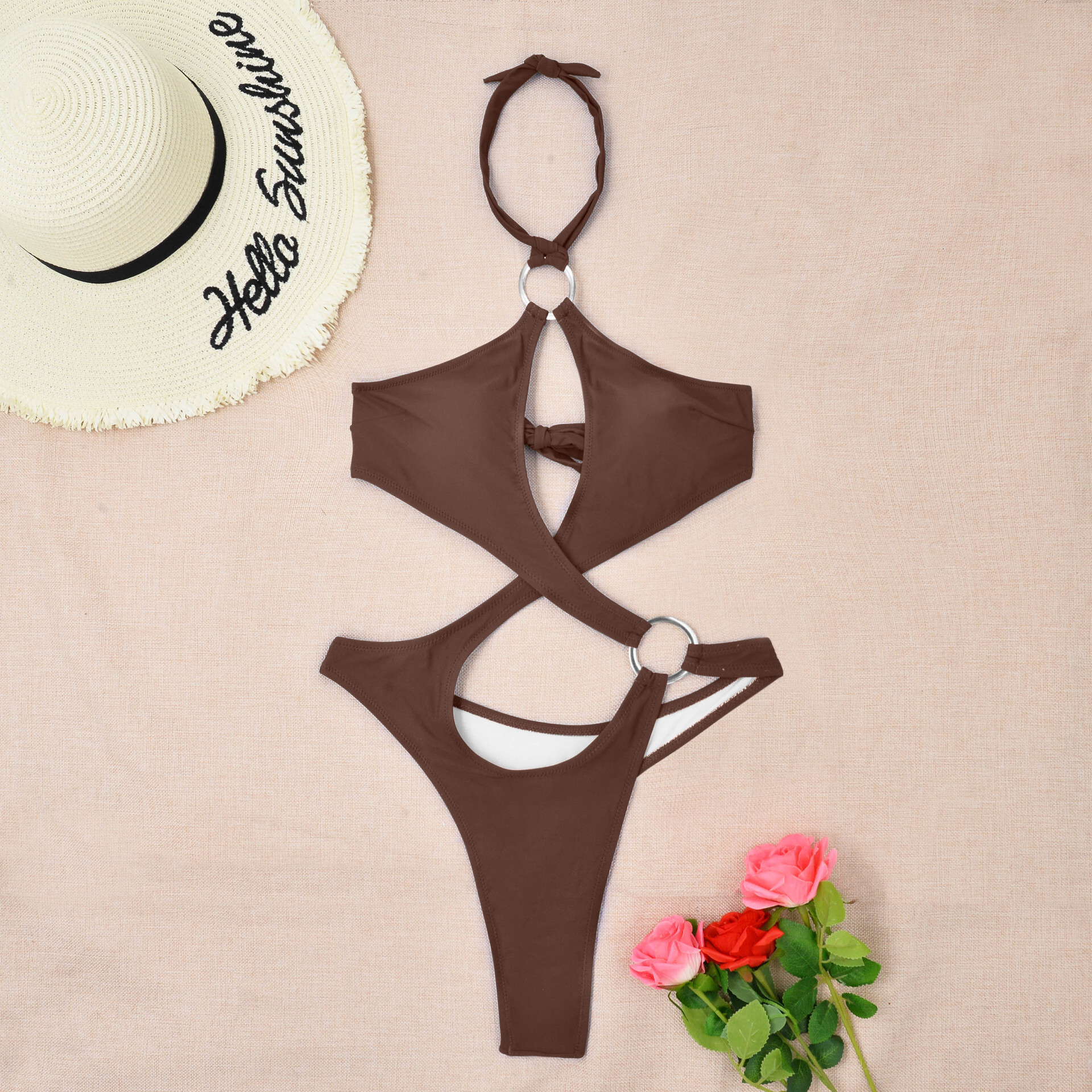 Black One-piece Swimsuit Trikini Buckle Designer Swimsuit Thong Beach Wear Women's Swimsuit Women's Holiday Pool Summer