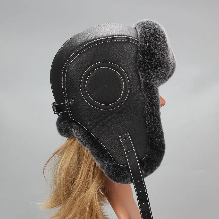 Winter ski hat Russian hat mens warm earmuffs thick earmuffs Rex rabbit skin Lei Feng hat unisex hat 241220