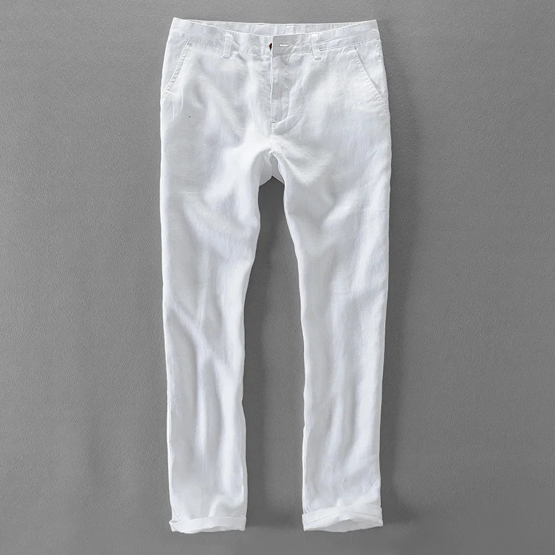 100% high-quality pure linen casual pants mens pants mens business fashion pants mens Pantalones Pantaloni Un Pantalon 241219