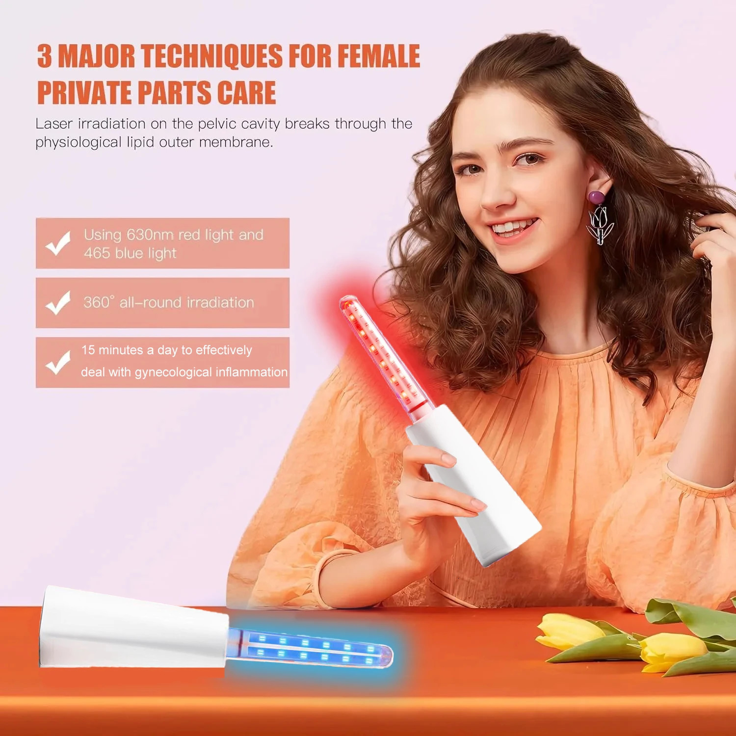 Female Vaginitis Treatment Equipment LED Vaginal Massage Home Use Red Blue Light for Women 241213