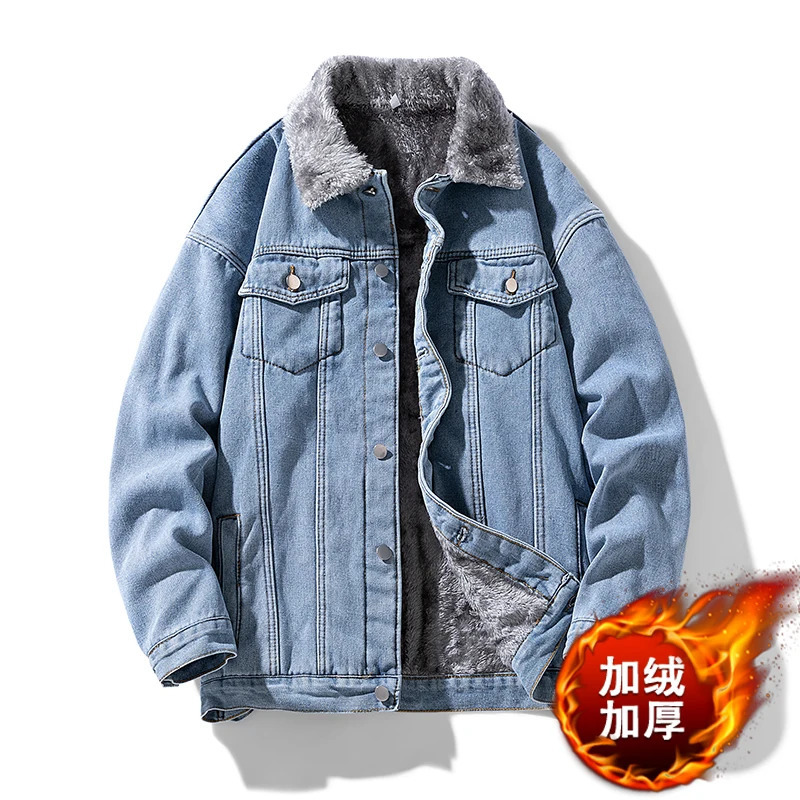 Winter Plush and Thickened Fashionable Distressed Washed Denim Jacket Autumn Loose Casual Versatile Top Trend Jacket 241216