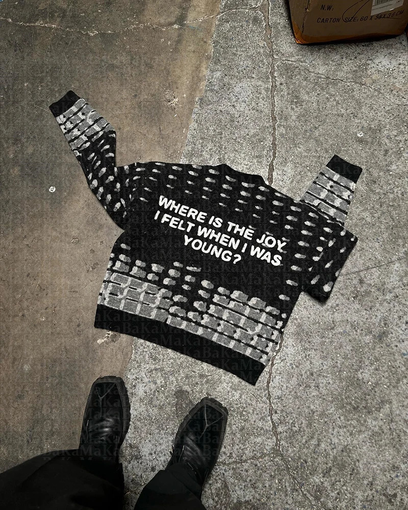 Mens Vintage Knitwear Y2K Letter Graphic Sweaters Winter Harajuku Oversized Pullover Sweater Unisex Aesthetic Clothes For Teens 241220
