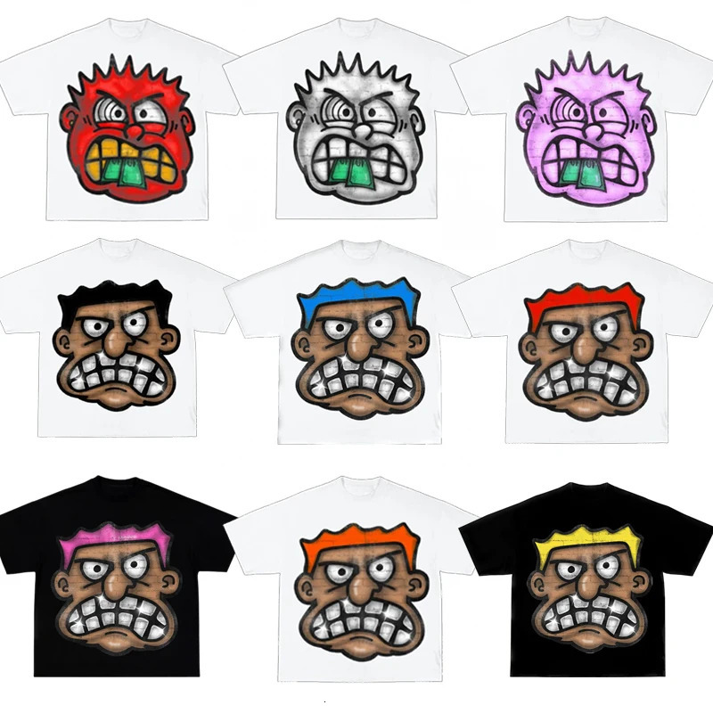 Y2K Cartoon Graphic Print T Shirt Men Women Harajuku Hip Hop Oversized Short Sleeve Casual Round Neck Tshirt Gothic 241217
