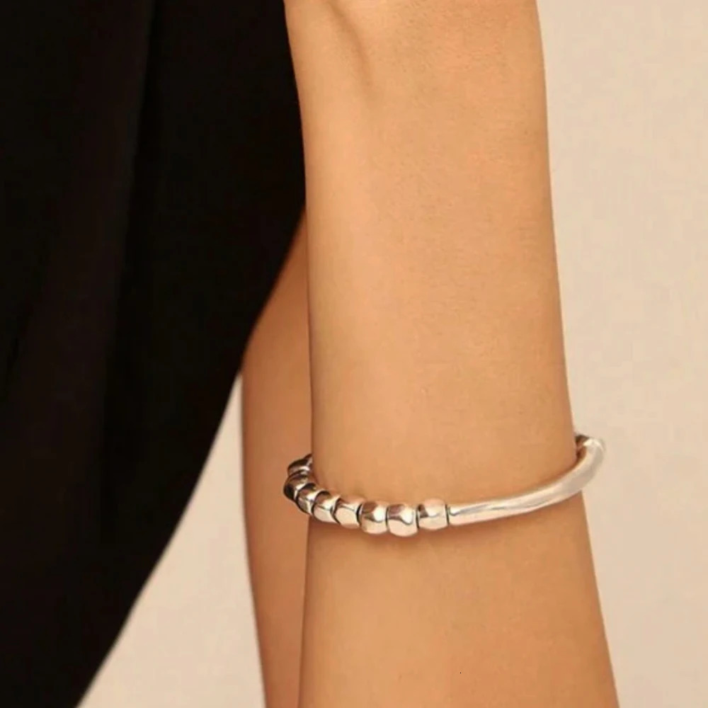 Plating Silver Simple UNOde50 Bracelet Retro Round Bead Lock Bracelet for Women Fashion Daily Party Festival Wearing Girl Gift 241214
