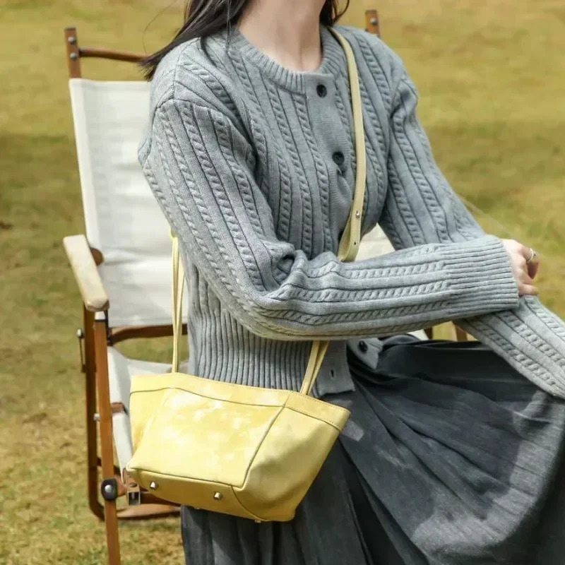 Designer Bucket Women 2025 New High Quality Silk Suede Leather Square Handbag Custom Write Letters Trend Shoulder Bag