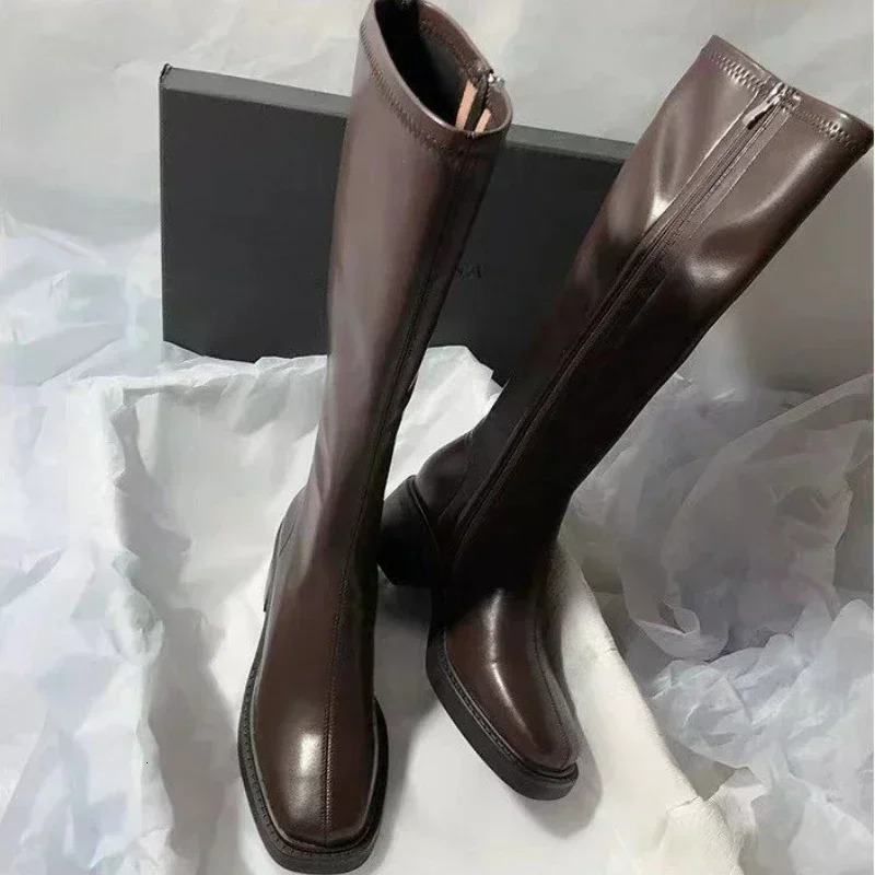 Womens shoes for sale 2024 high-quality side zipper womens boots autumn square toe solid executive block heel fashionable boots 241213