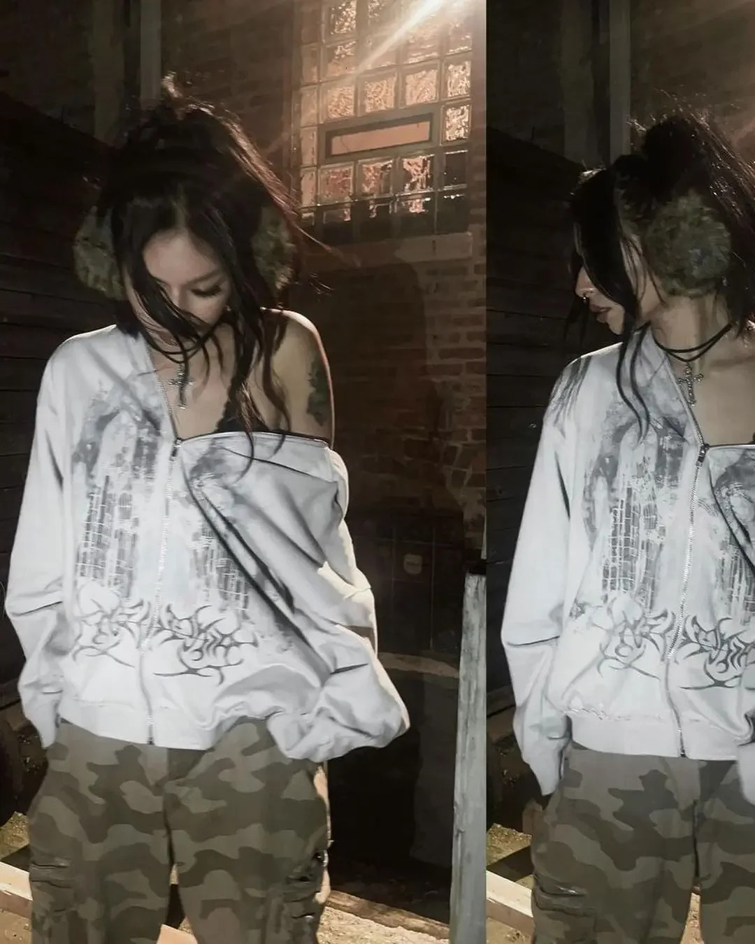 Vintage Spring Autumn Aesthetic Print Gothic Fashion Zip Up Hoodie Hip Hop Sweatshirt Casual Tops Women Man Kpop Clothes