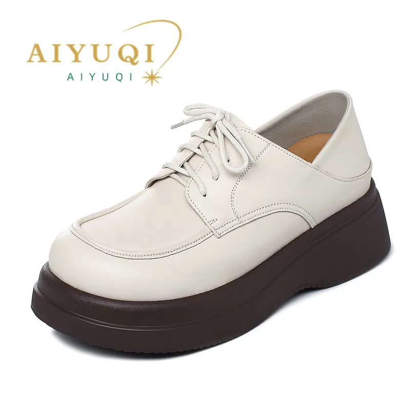AIYUQI Loafers Female Genuine Leather Spring Platform Ladies Shoes Large Size Lace-up Strap Women's Shoes