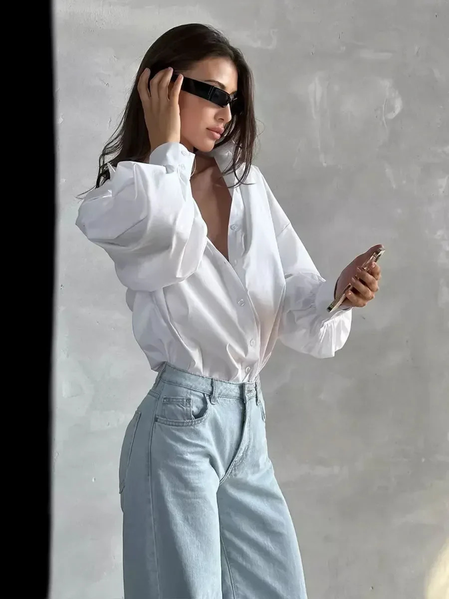 Bornladies Loose Oneck Women Stylish Shirts Spring Summer Lantern Sleeve Singlebreasted Female 100% Cotton Blouse Ladies Tops 241218