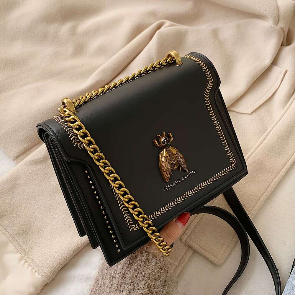Vintage Brand Designer Women's Bag, Rivets Flap Square Purse with Shoulder, Versatile Shoulder Crossbody Chain Bee Bag , ,