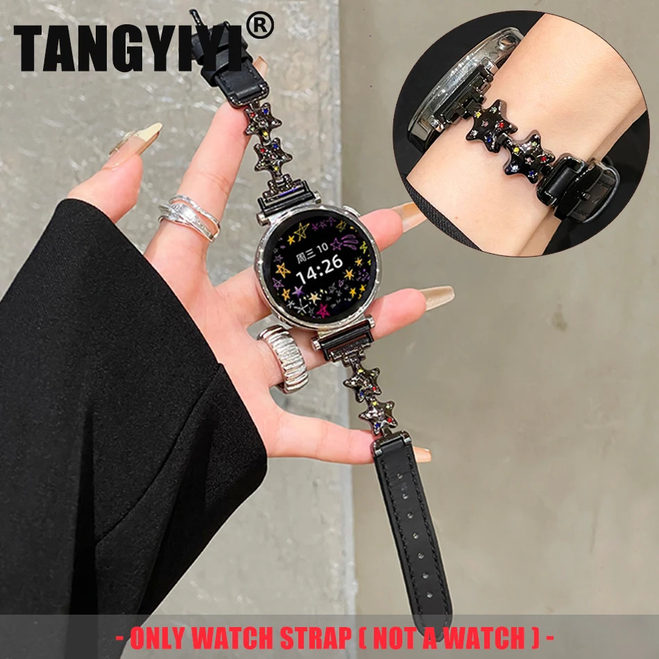 18/20/22MM Band For Watch 7 6 4 Classic 5 Pro Metal Diamond Star Leather Bracelet Strap Amazfit Bip GT2 3 241220