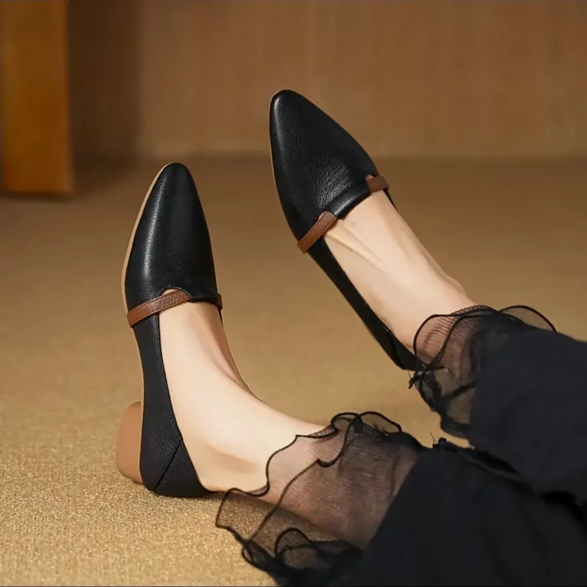 Women Cute Sweet Light Weight Brown Slip On Square Heel Shoes Lady Casual Comfort Spring Elegant Beautiful High Pumps E1237