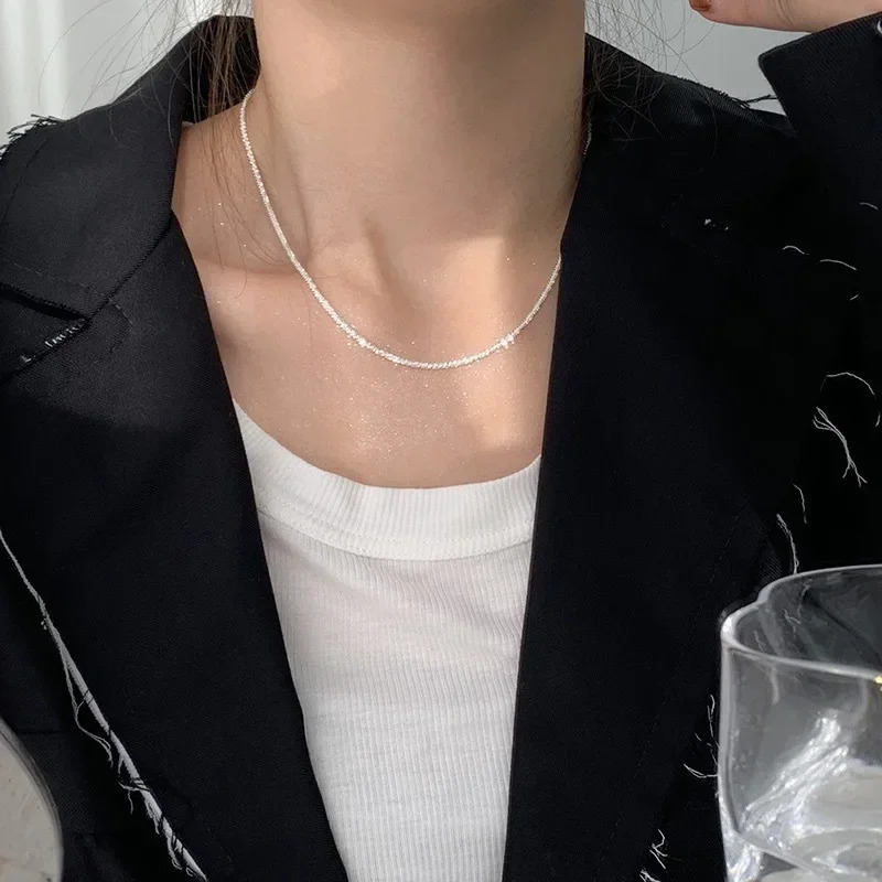 Real 925 Sterling Silver Shiny Geometric Chokers Necklaces for Women Trendy Fine Jewelry Minimalist Enchanting Accessories 241220