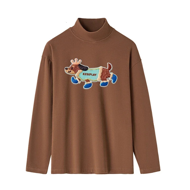 Korean Style ed Cartoon Puppy Long Sleeve TShirt Autumn Winter Half Turtleneck Bottom Shirt Men Women Knitted Top 241217