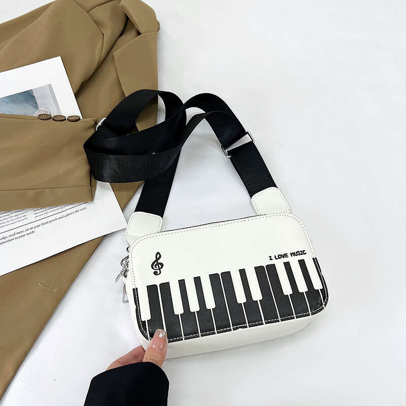 2024 new fashionable contrasting color square for women sweet piano notes small shoulder hand-held women's bag