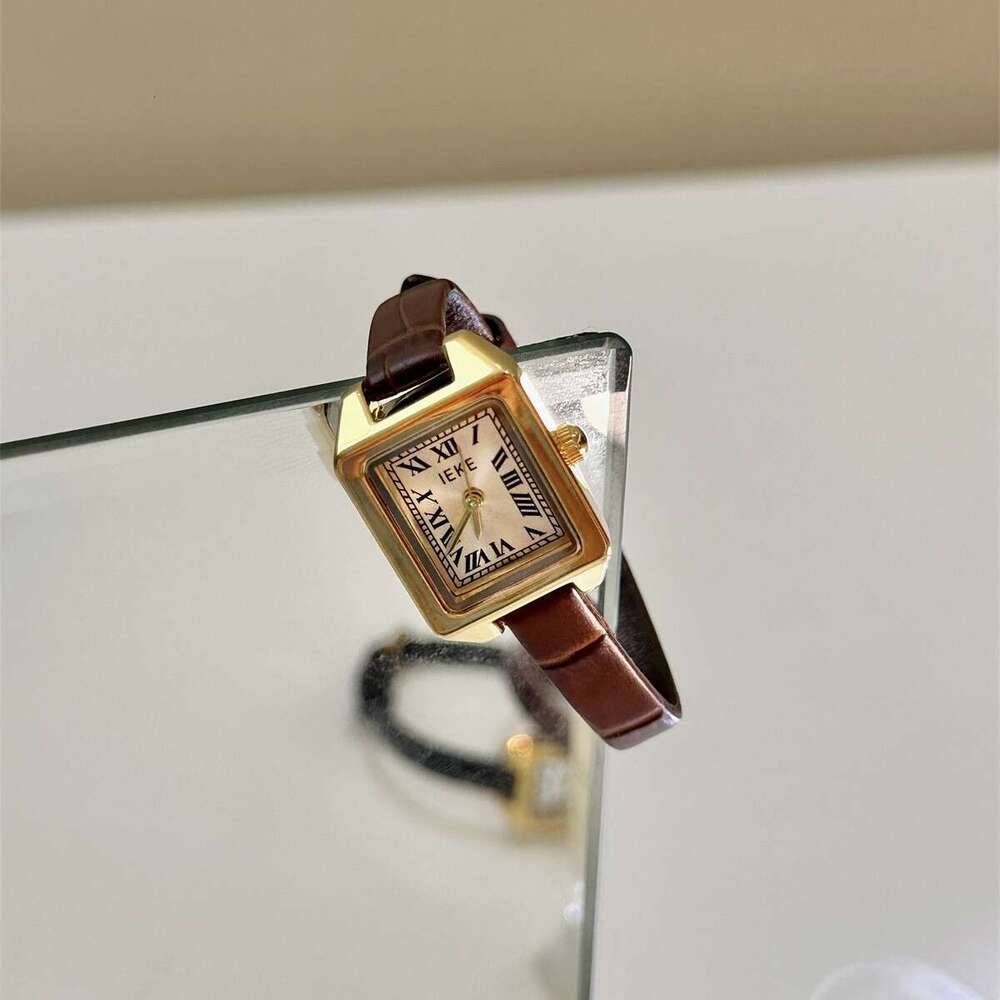 IEKE Super Hot Compact Square Belt for Women, Student, Simple British Style, Roman Design, Genuine Leather Quartz Watch